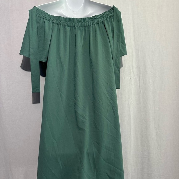 Naked Zebra off shoulder green shift dress w/ tie accent sleeves, size S - Picture 3 of 4